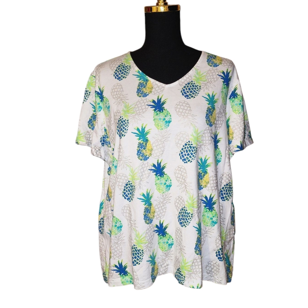 2/30 Chico's Pineapple Print Women's Top - Blue and Green